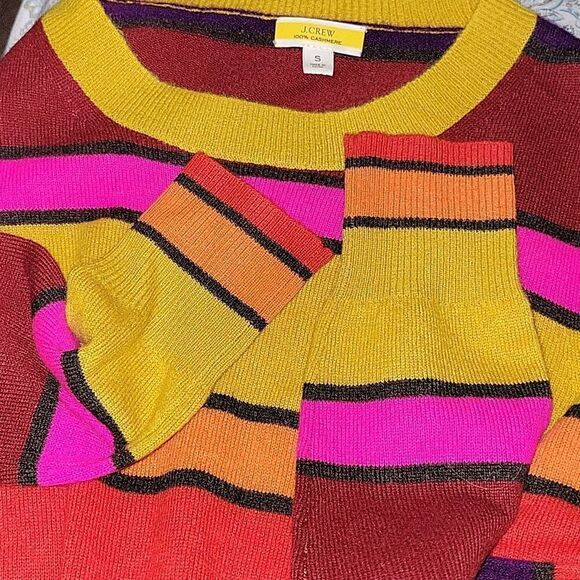 J. CREW Cashmere Crewneck Sweater in Multistripe Bright  Colors  Small AR536 - Picture 7 of 7